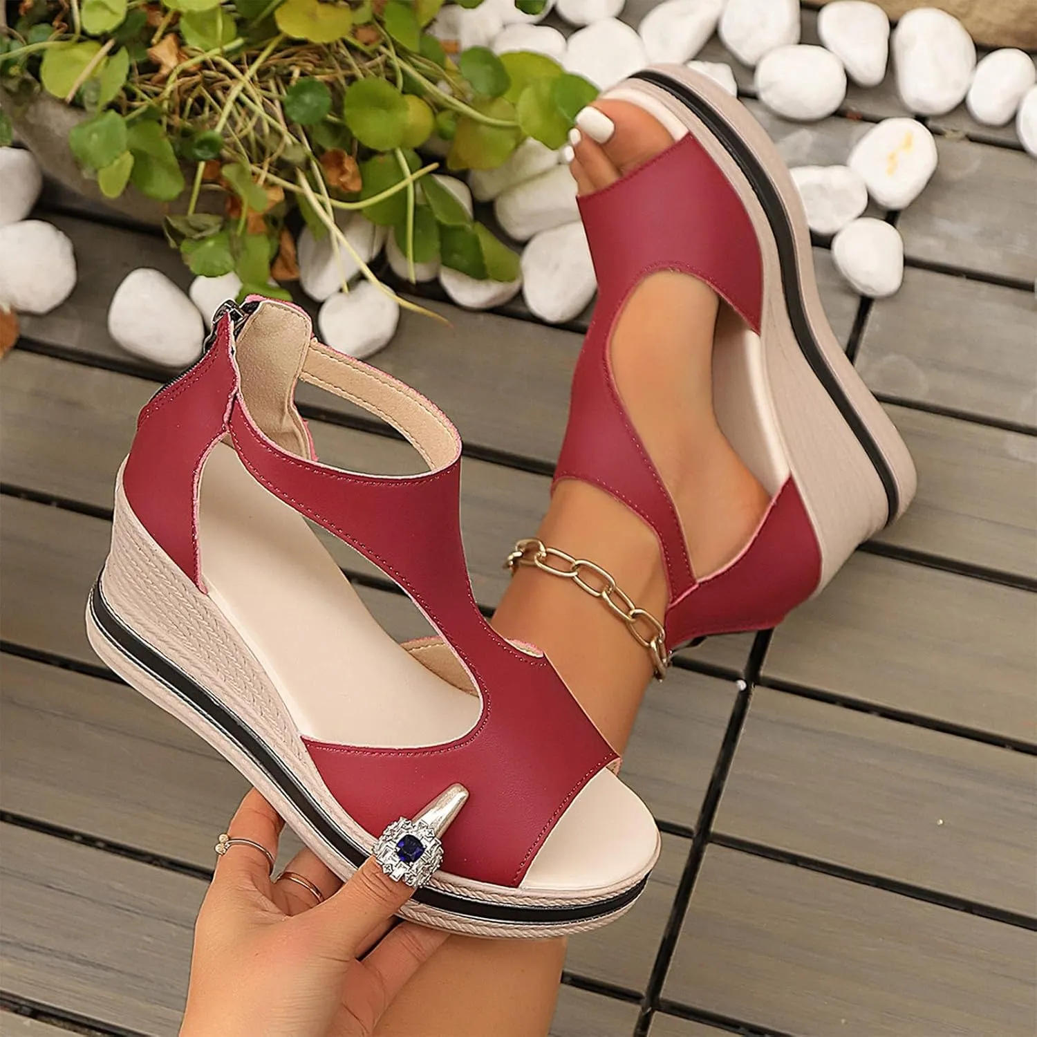 Women's Platform Sandals Wedge Ankle Strap Open Toe Sandals, Espadrille Dress Wedge Sandals, Women's Platform Sandals Casual Summer