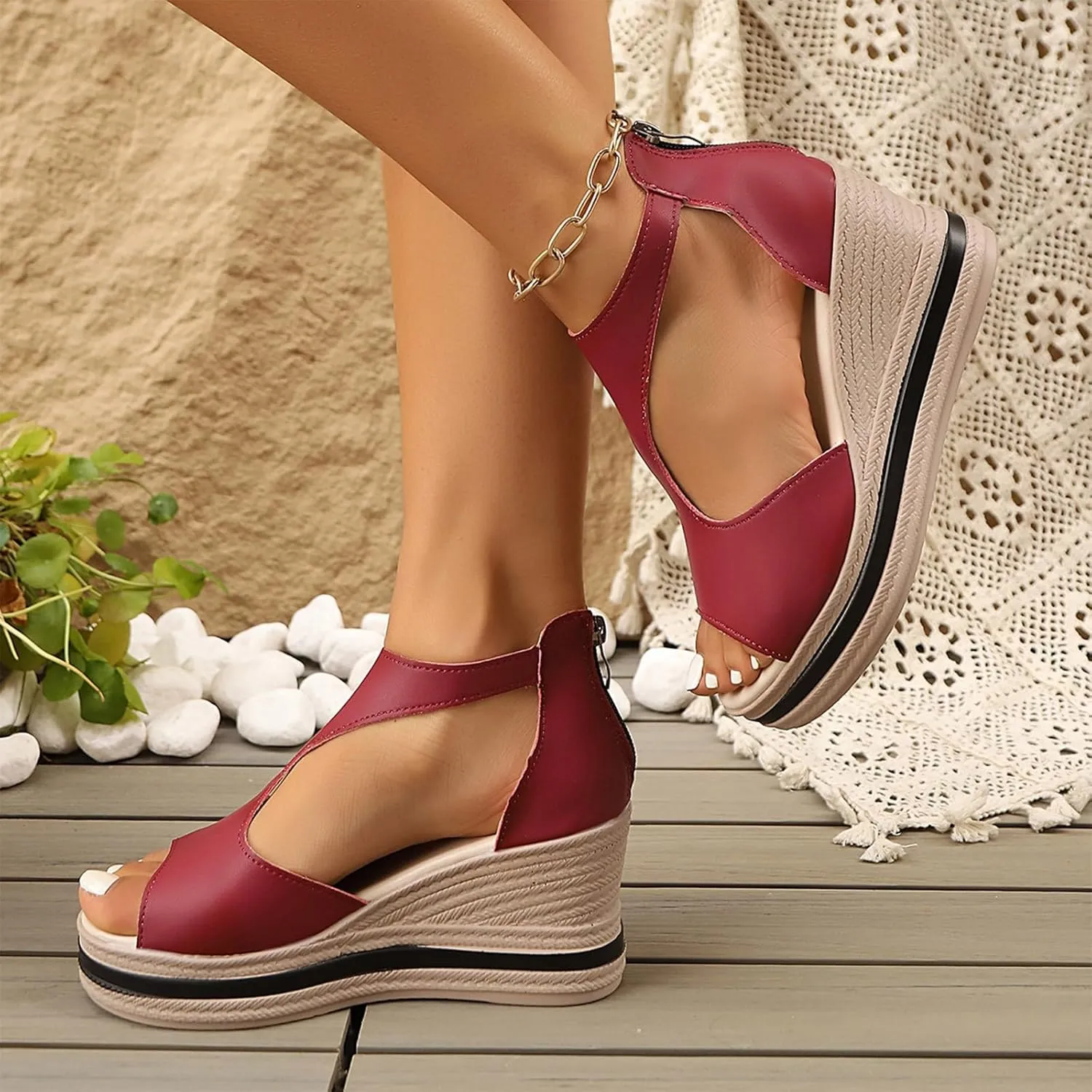 Women's Platform Sandals Wedge Ankle Strap Open Toe Sandals, Espadrille Dress Wedge Sandals, Women's Platform Sandals Casual Summer
