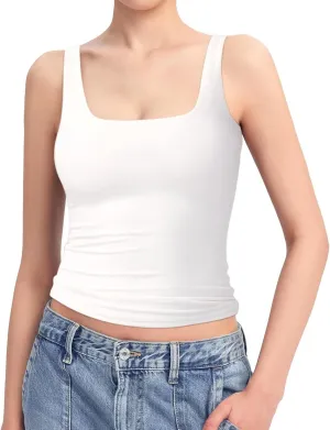 Women's Square Neck Tank Top, Soft Breathable Slim-fit Camisole Summer Casual Basic Tops Elastic Sleeveless Shirts