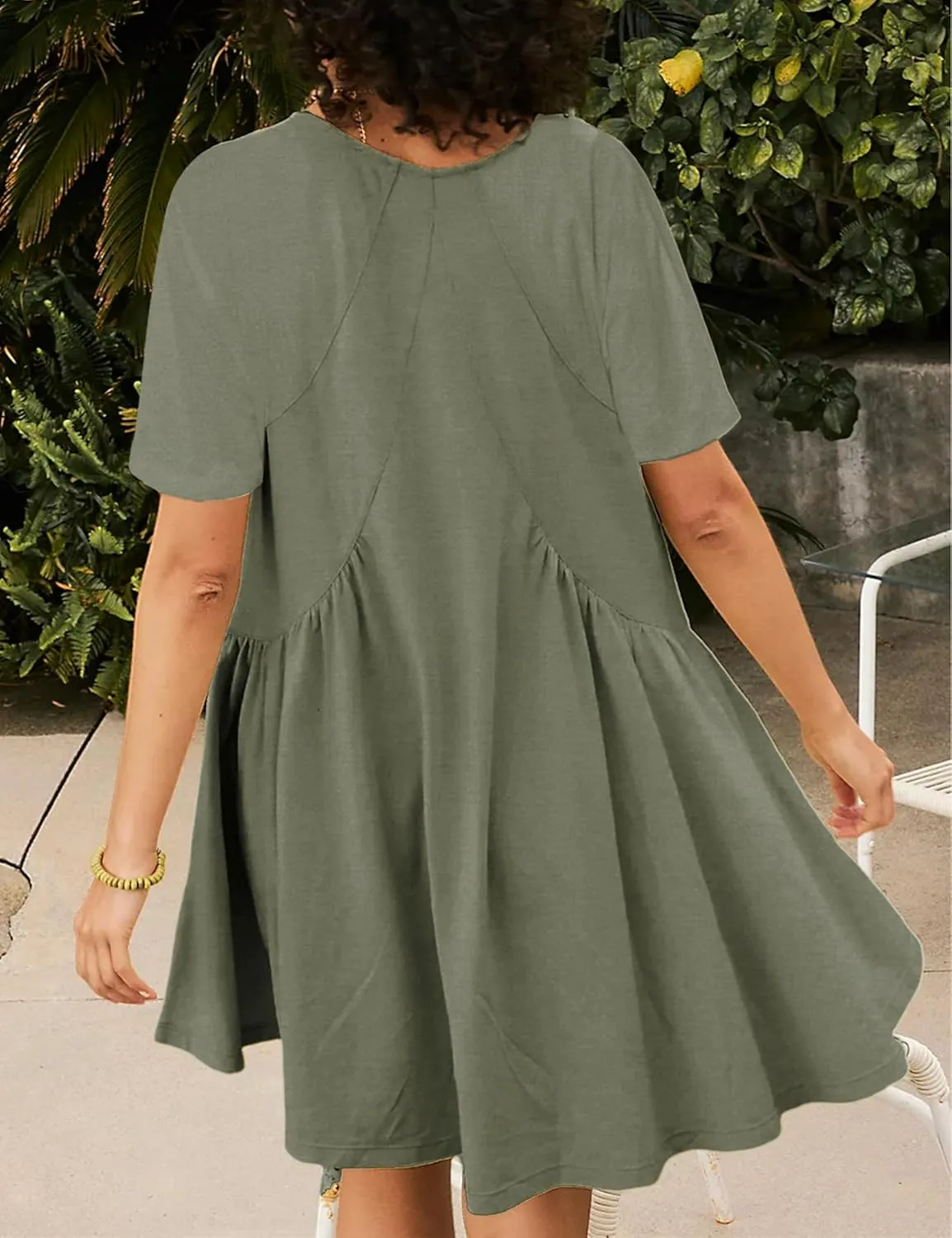 Womens Summer Mini Dress Casual Short Sleeve Loose V Neck Swing Sundress with Pocket