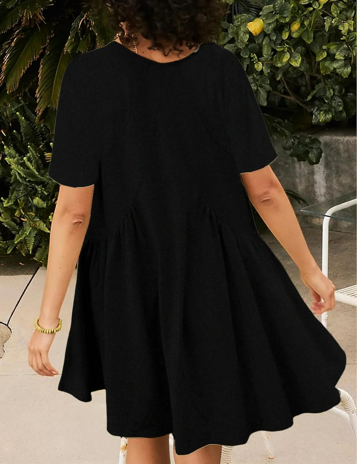 Womens Summer Mini Dress Casual Short Sleeve Loose V Neck Swing Sundress with Pocket