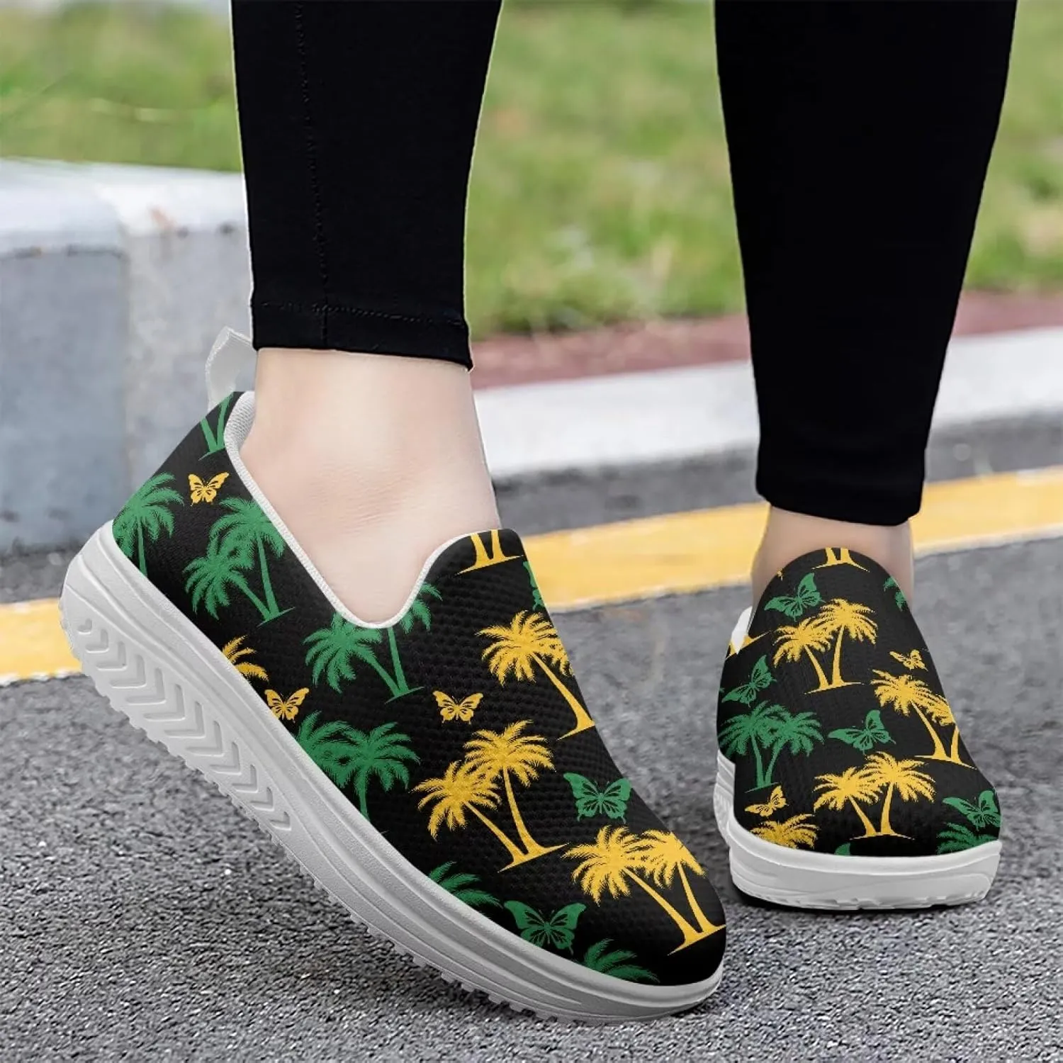 Womens Walking Shoes Breathable Mesh Platform Nursing Sneakers Casual Cozy Slip-Ons High Top Shoe Size 6-11 White Sole