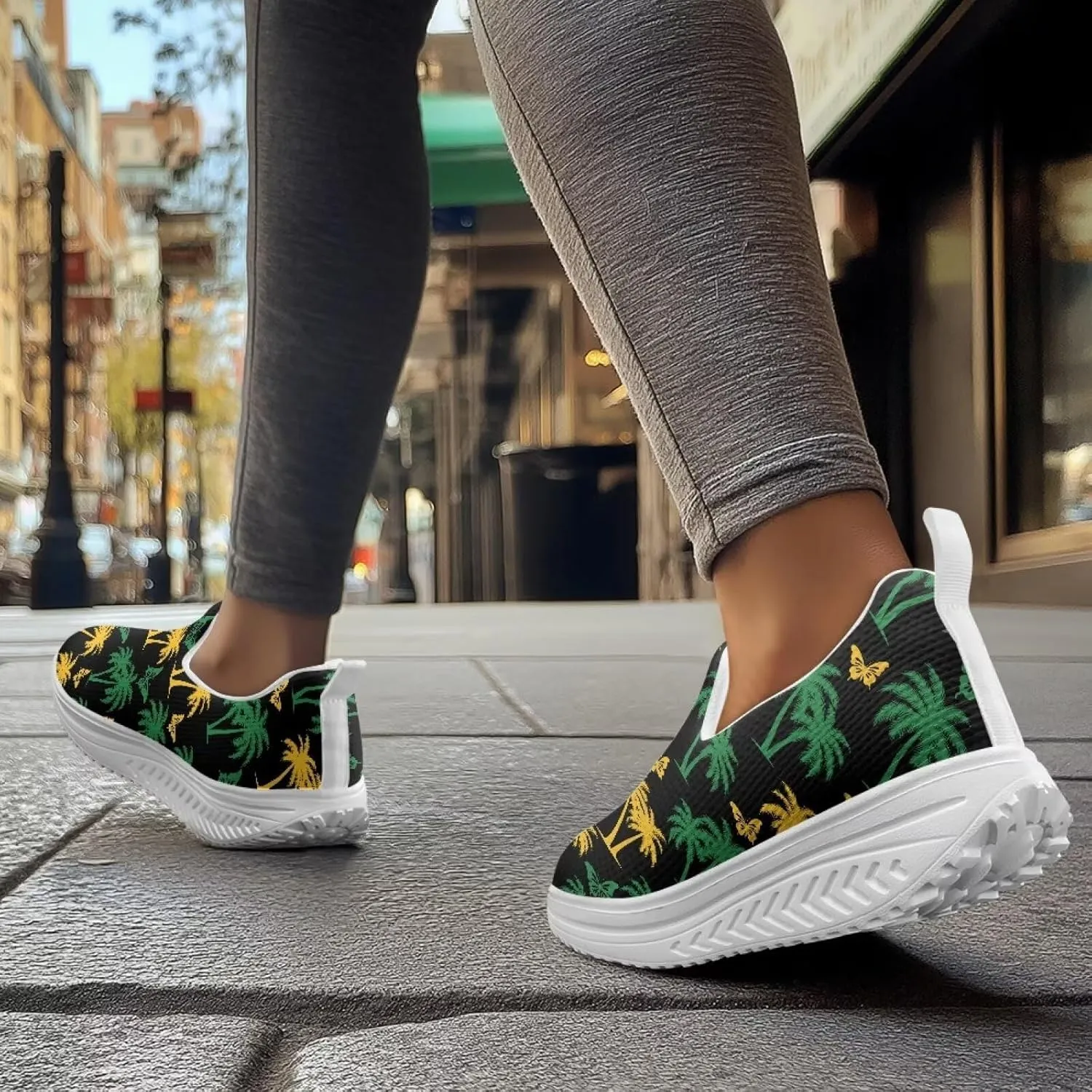 Womens Walking Shoes Breathable Mesh Platform Nursing Sneakers Casual Cozy Slip-Ons High Top Shoe Size 6-11 White Sole
