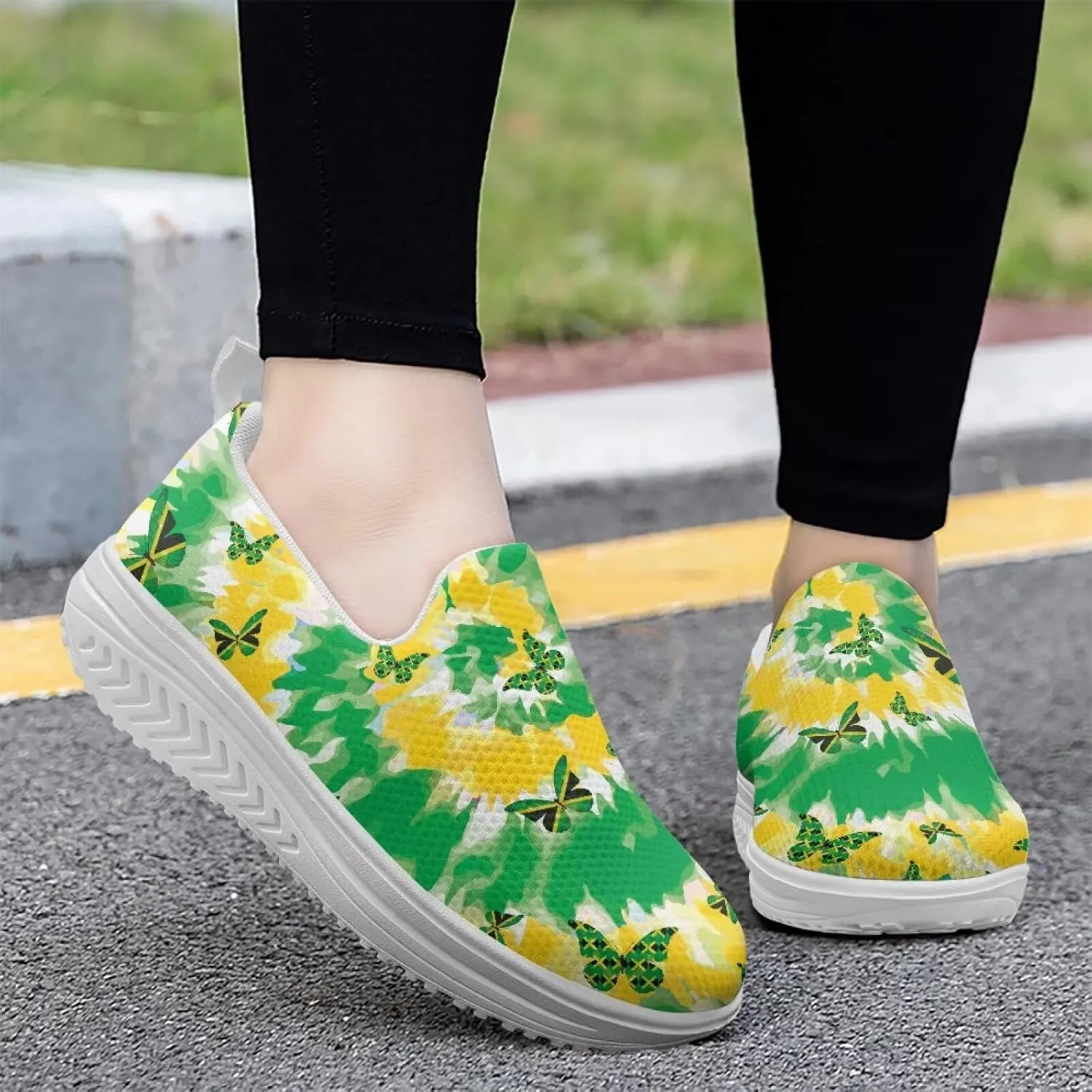 Womens Walking Shoes Breathable Mesh Platform Nursing Sneakers Casual Cozy Slip-Ons High Top Shoe Size 6-11 White Sole