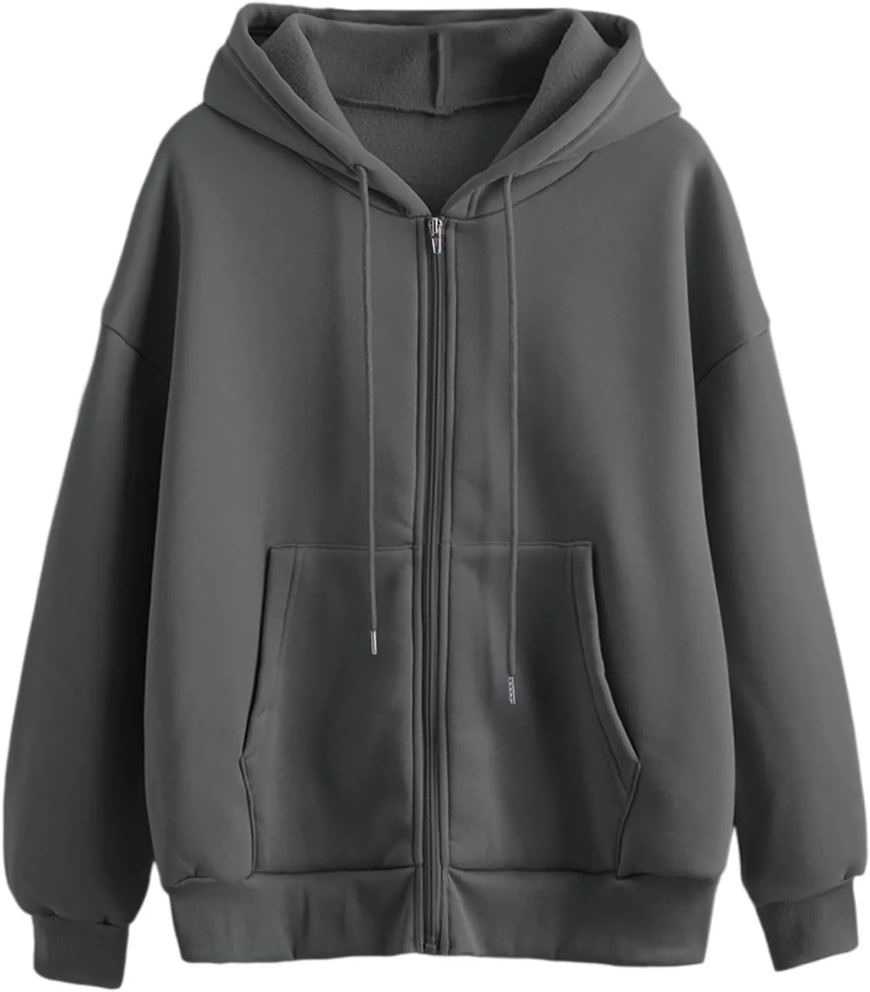 Women's Zip-Up Hoodie Fall Oversized Sweatshirt Lightweight Long Sleeve Zipper Coats Cozy Fleece Jacket with Pocket