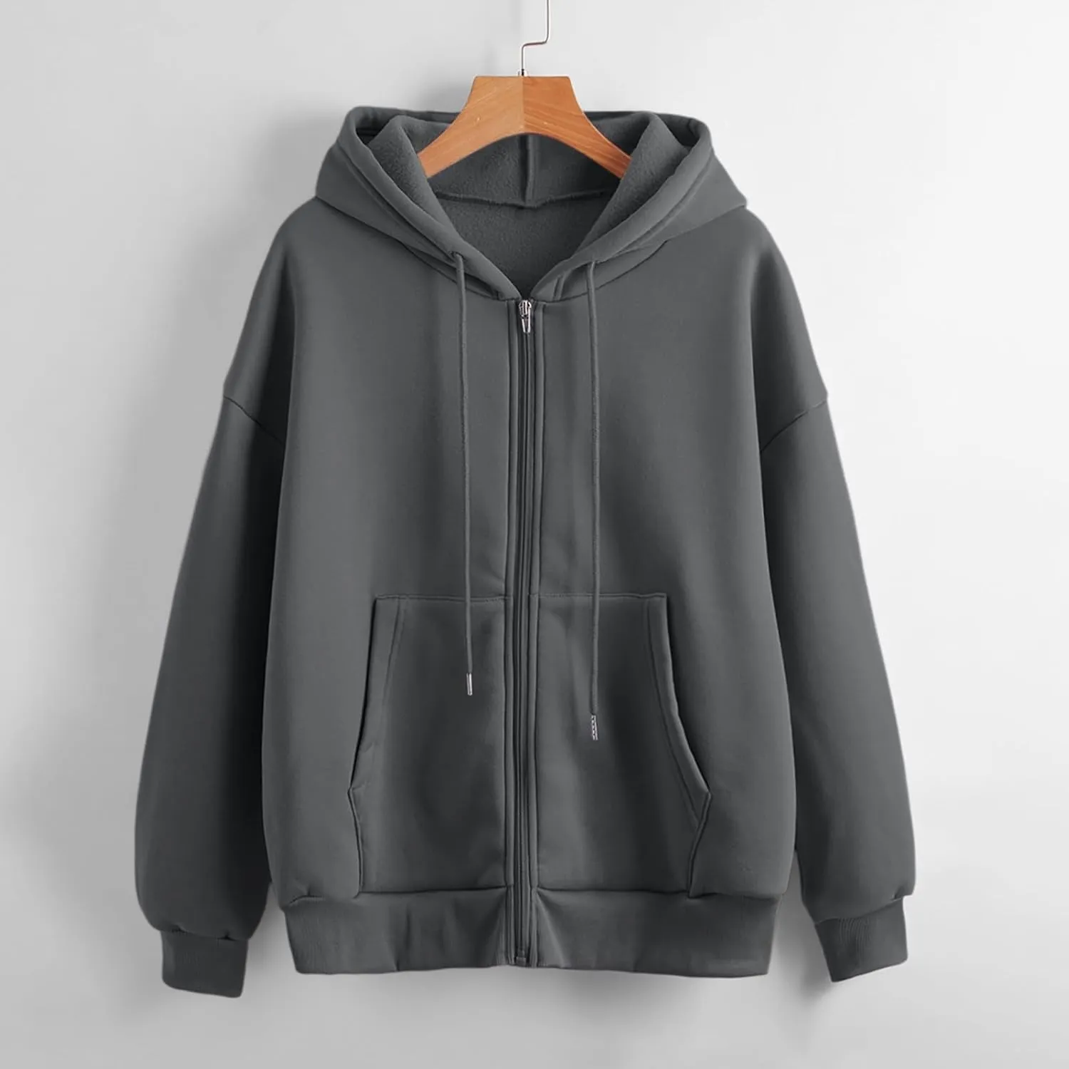 Women's Zip-Up Hoodie Fall Oversized Sweatshirt Lightweight Long Sleeve Zipper Coats Cozy Fleece Jacket with Pocket