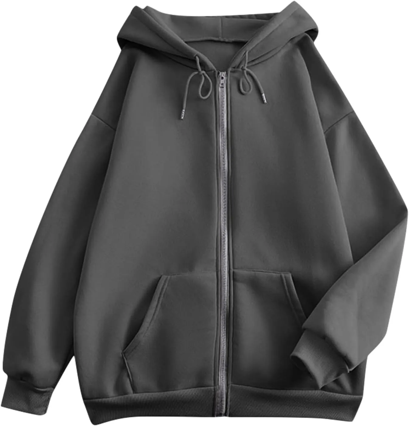 Womens Zip Up Hoodies Casual Long Sleeve Sweatershirts Oversized Drawstring Jackets with Pockets