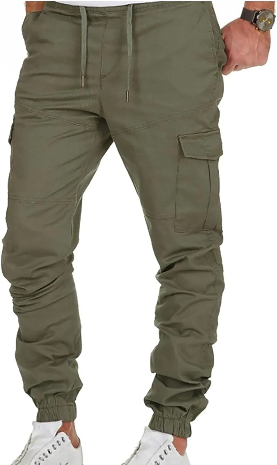 WUAI-Men Fashion Slim Fit Jogger Pants Drawstring Stretch Twill Cargo Athletic Workout Chino Utility Combat Pants with Pocket