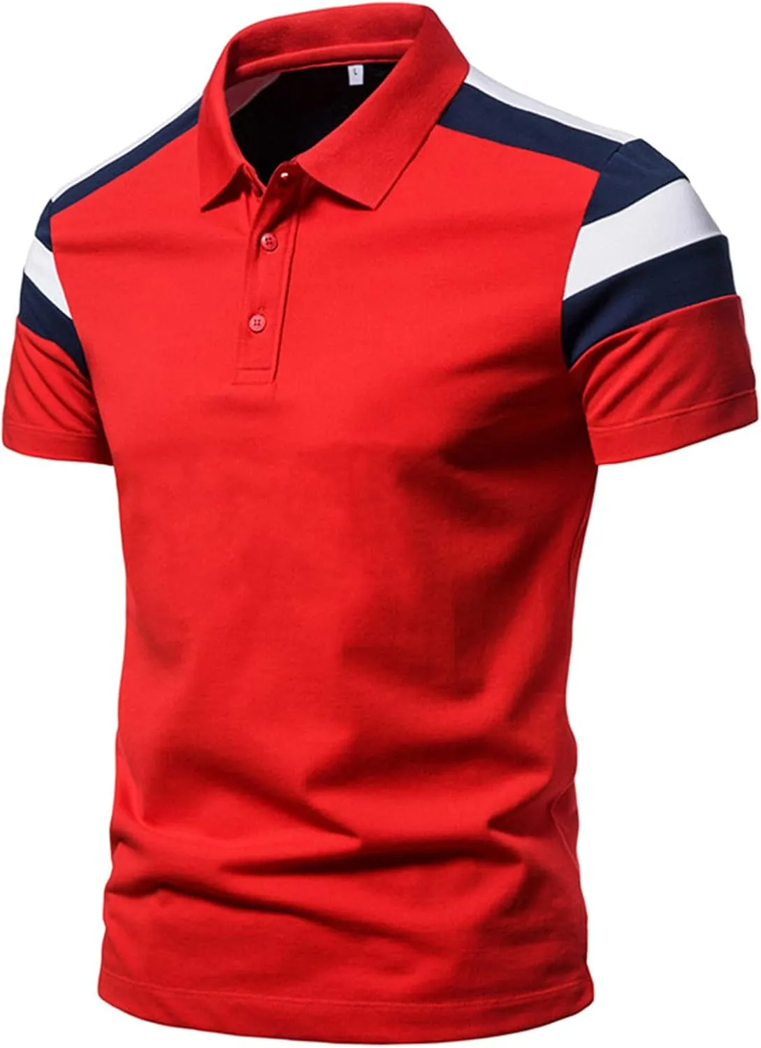 XUETON Men's Polo Shirt Standard-Fit Short Sleeve Basic Tees Colorblock Casual Slim Fit Business Golf Shirts with Pocket Red