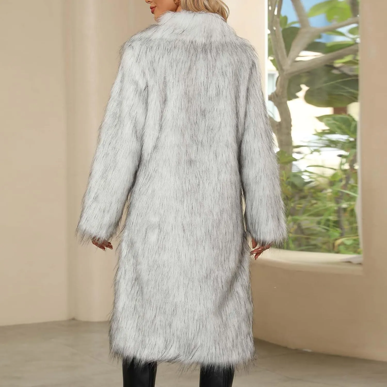 XUNRYAN 2023 Womens Faux-Fur Trench Coat Long Jackets Fashion Notch Lapel Winter Warm Thicken Fluffy Anorak Parka Outerwear
