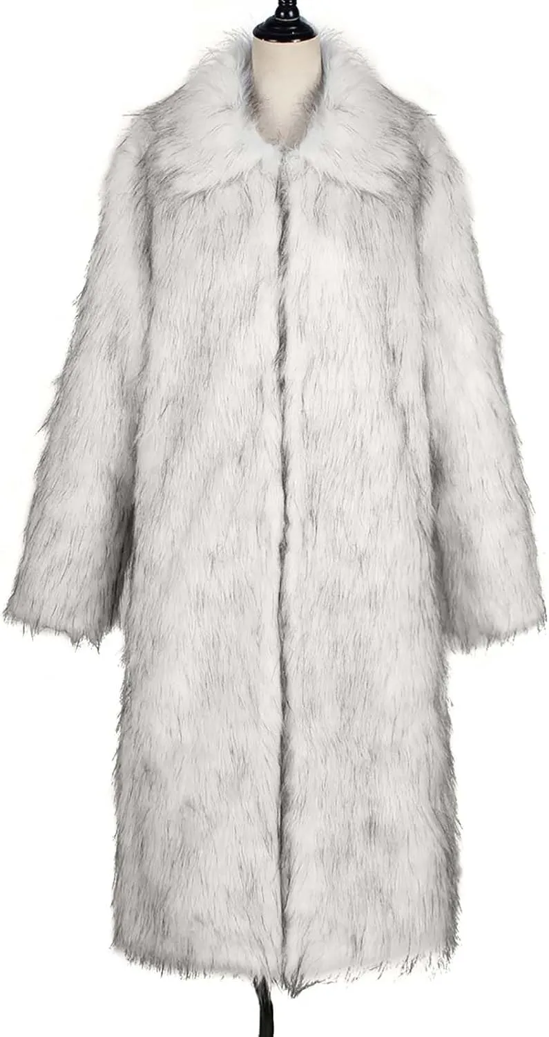 XUNRYAN 2023 Womens Faux-Fur Trench Coat Long Jackets Fashion Notch Lapel Winter Warm Thicken Fluffy Anorak Parka Outerwear