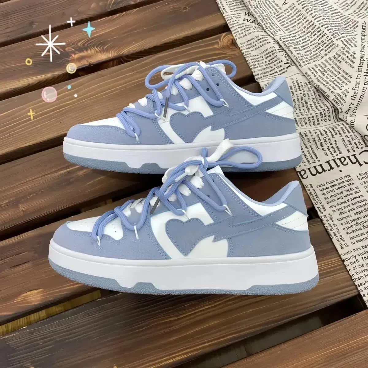 Y2K Sporty Sneakers for Women, Girls Cute Streetwear, Pastal Color Low Top Skate Shoes Couple Matching