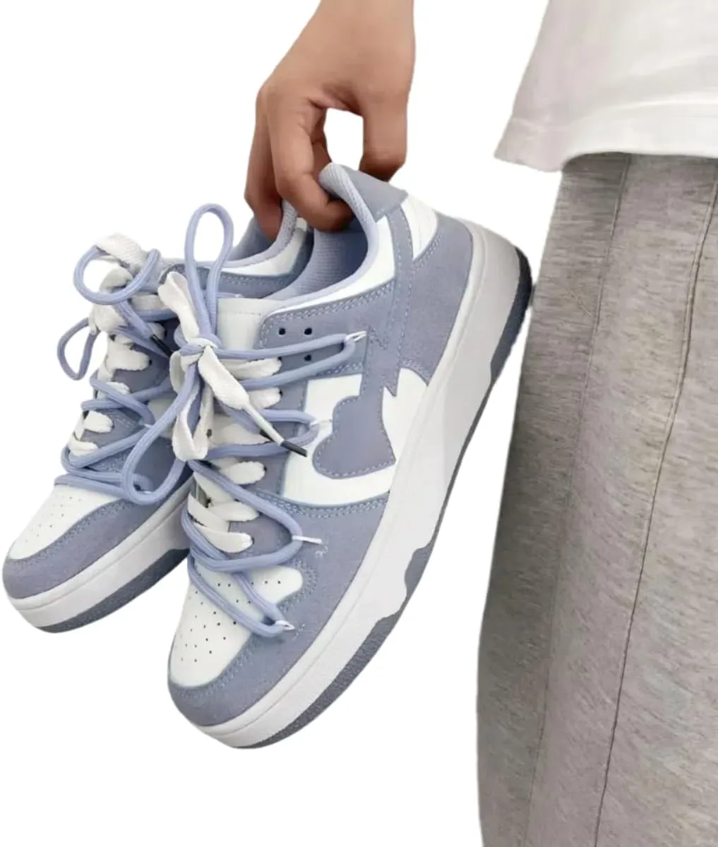 Y2K Sporty Sneakers for Women, Girls Cute Streetwear, Pastal Color Low Top Skate Shoes Couple Matching
