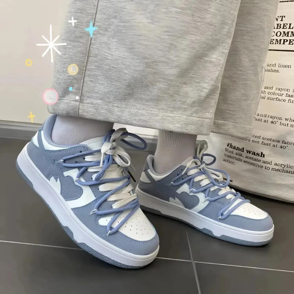 Y2K Sporty Sneakers for Women, Girls Cute Streetwear, Pastal Color Low Top Skate Shoes Couple Matching