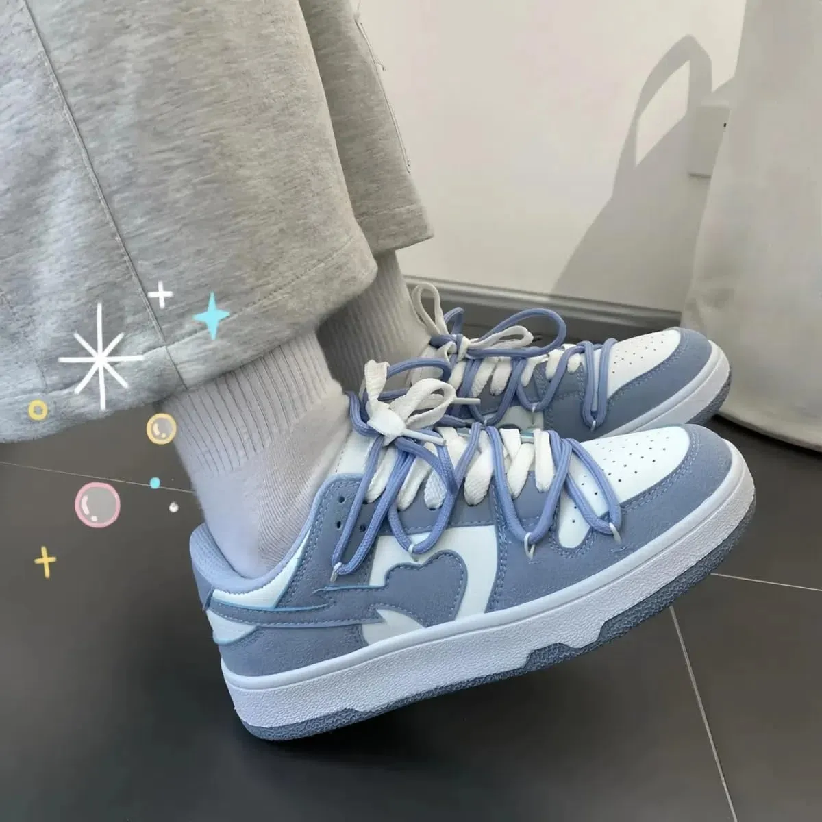 Y2K Sporty Sneakers for Women, Girls Cute Streetwear, Pastal Color Low Top Skate Shoes Couple Matching