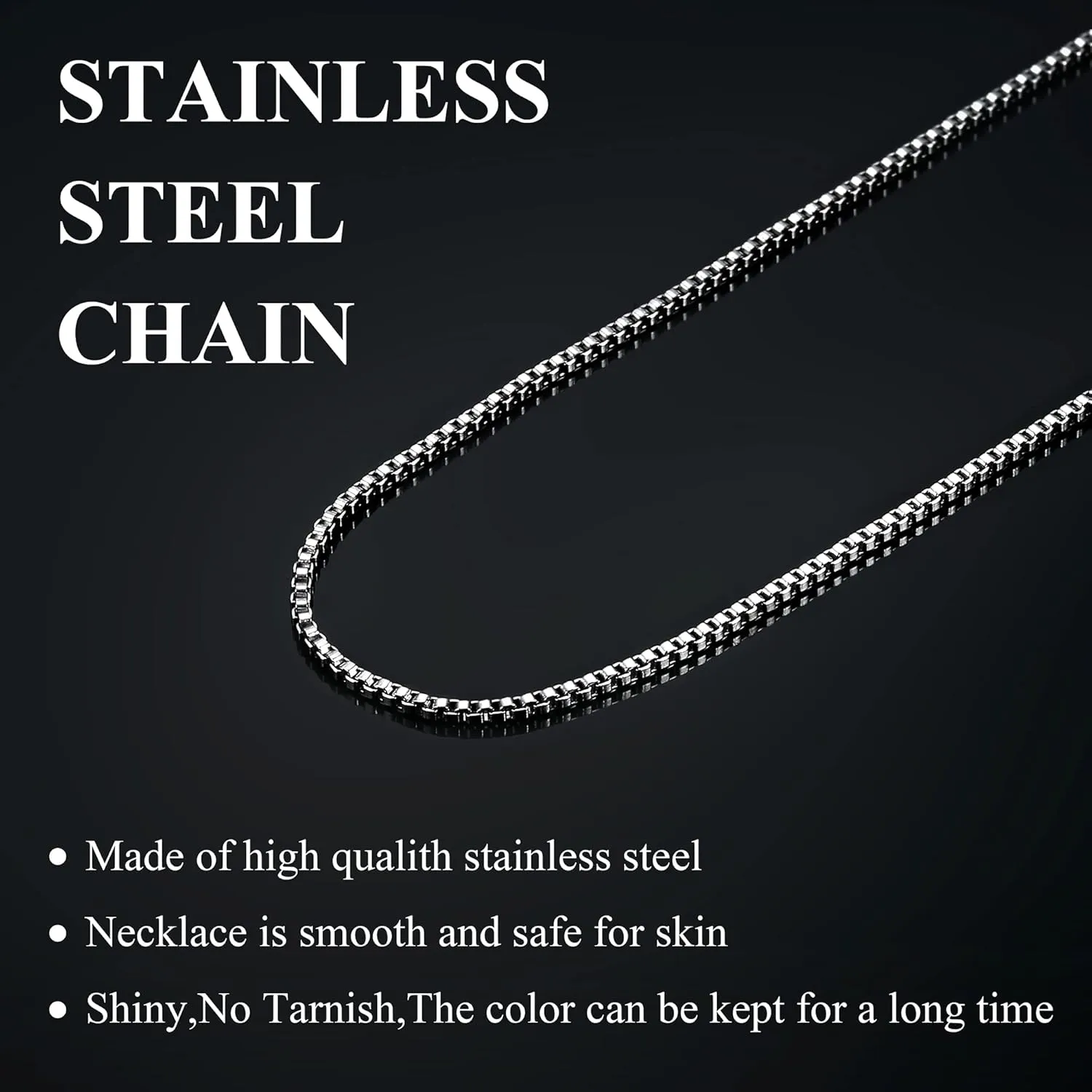 YADOCA 3Pcs Stainless Steel Necklace for Women Men - 1mm 1.2mm Snake Box Cable Chain - Thin & Sturdy Long Lobster Clasp Silver Tone 16-30 Inch