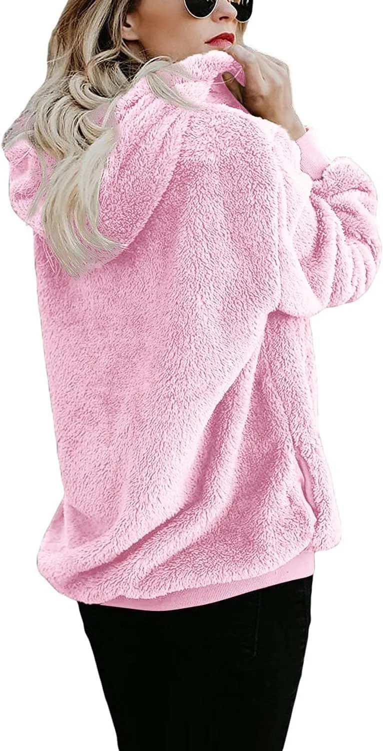 Yanekop Womens Hoodies Sherpa Pullover Sweater Fuzzy Fleece Sweatshirt Oversized Hoodie Cozy Outerwear with Pockets