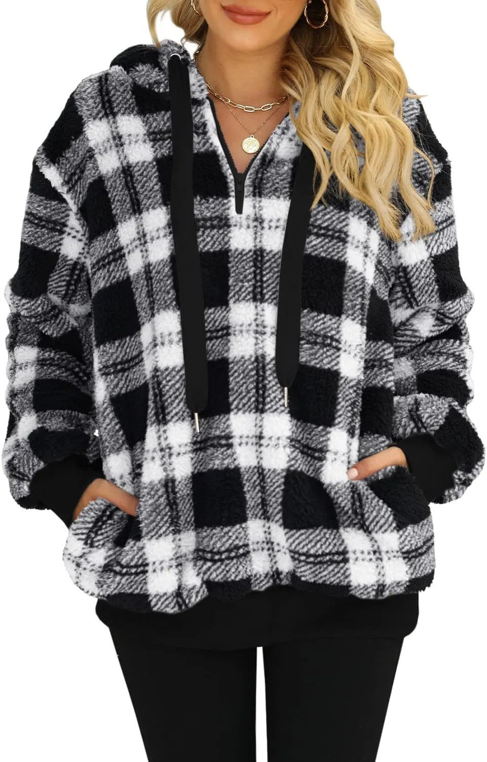 Yanekop Womens Hoodies Sherpa Pullover Sweater Fuzzy Fleece Sweatshirt Oversized Hoodie Cozy Outerwear with Pockets