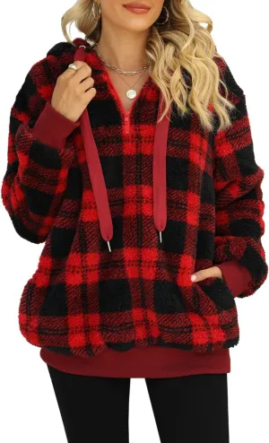 Yanekop Womens Hoodies Sherpa Pullover Sweater Fuzzy Fleece Sweatshirt Oversized Hoodie Cozy Outerwear with Pockets