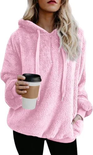Yanekop Womens Hoodies Sherpa Pullover Sweater Fuzzy Fleece Sweatshirt Oversized Hoodie Cozy Outerwear with Pockets