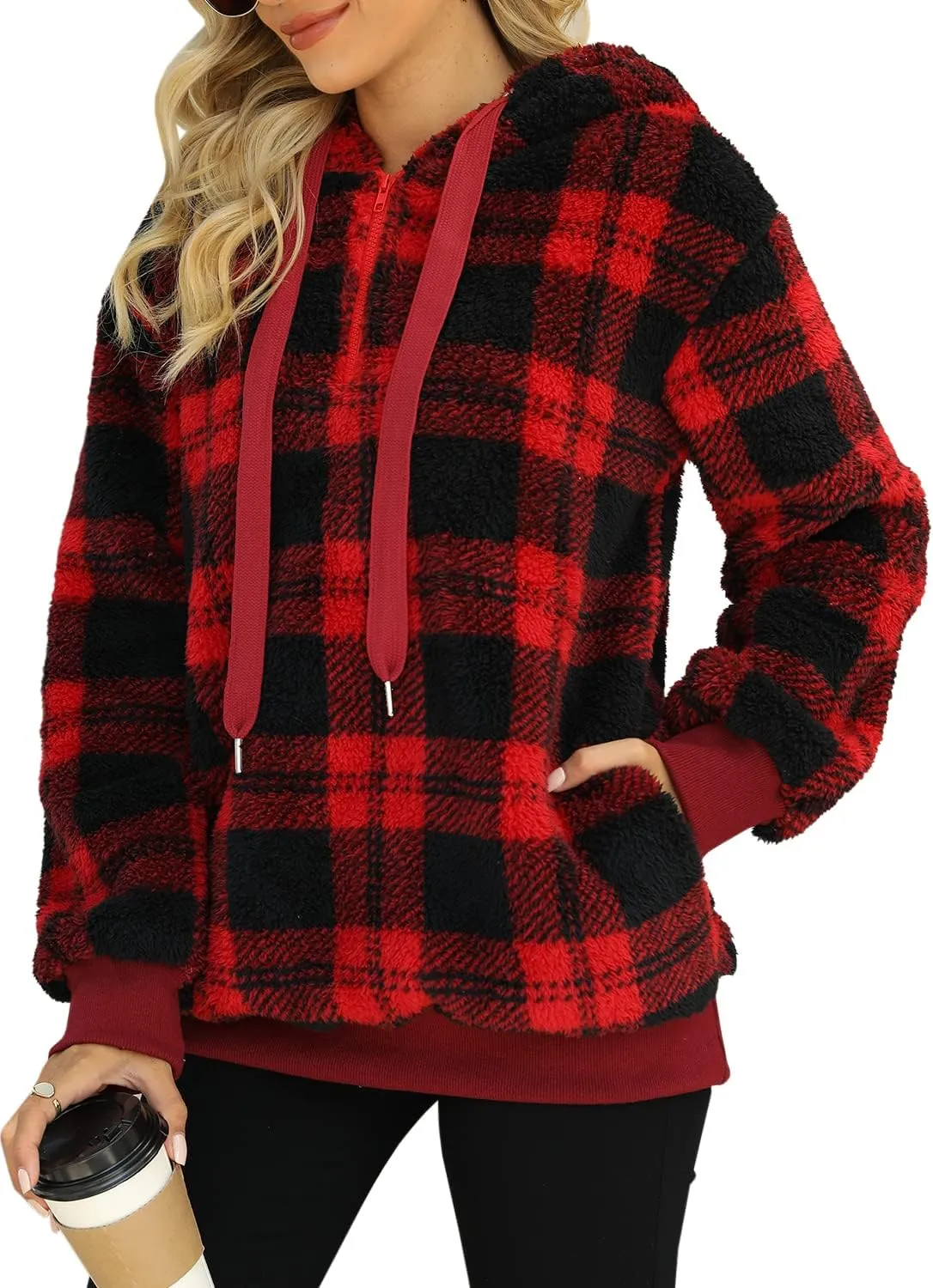 Yanekop Womens Hoodies Sherpa Pullover Sweater Fuzzy Fleece Sweatshirt Oversized Hoodie Cozy Outerwear with Pockets