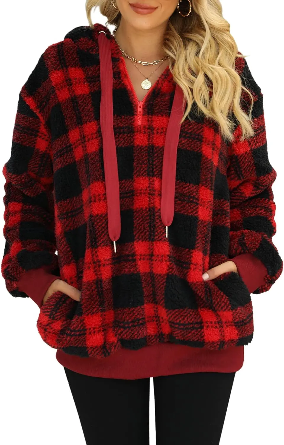 Yanekop Womens Hoodies Sherpa Pullover Sweater Fuzzy Fleece Sweatshirt Oversized Hoodie Cozy Outerwear with Pockets