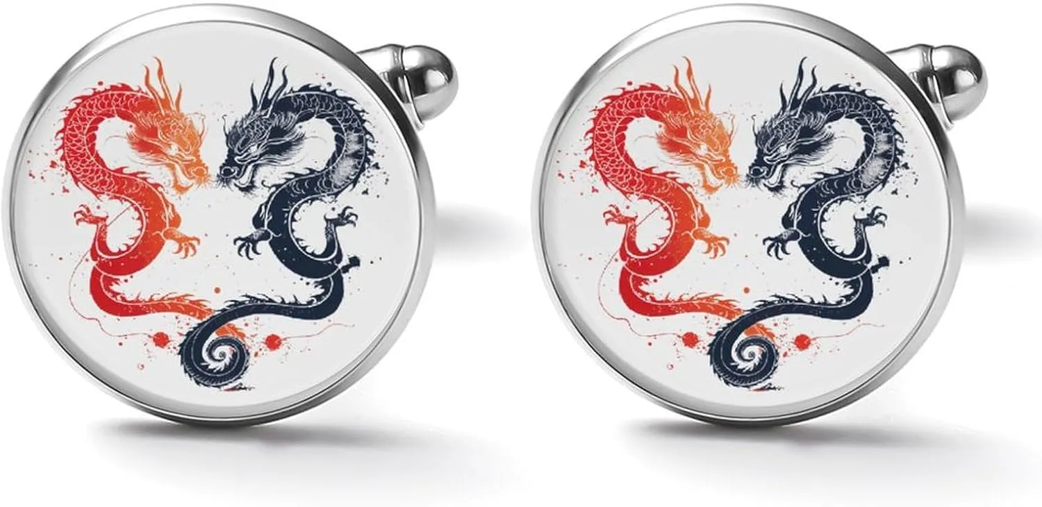 Yin and Yang Japanese Dragons Men's Cufflinks Classic Tuxedo Shirt Cuff Dress Cuff Links Jewelry Accessories for Business Wedding