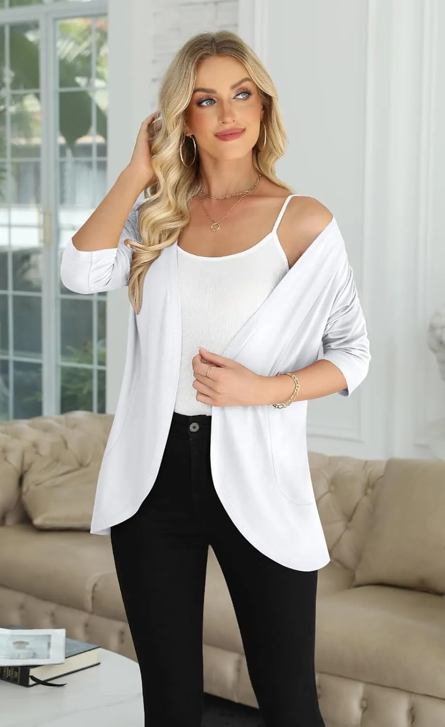 Yincro Women's Casual 3/4 Sleeve Cardigan Lightweight Soft Open Front Cardigans