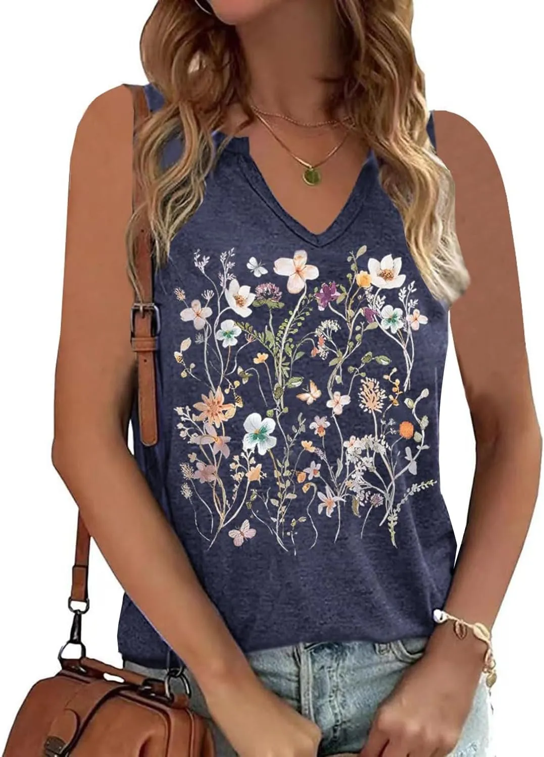 YIUIERE Womens Tank Tops Flowers Graphic Tanks Casual Summer Sleeveless V Neck Tops Loose Fit 2024 Clothes