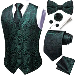 YOHOWA Mens Suit Vest Silk Tie Bowtie Set Paisley Jacquard Formal Waistcoat Clip Hanky Cufflinks Lapel Pin Wedding Party 8PCS
