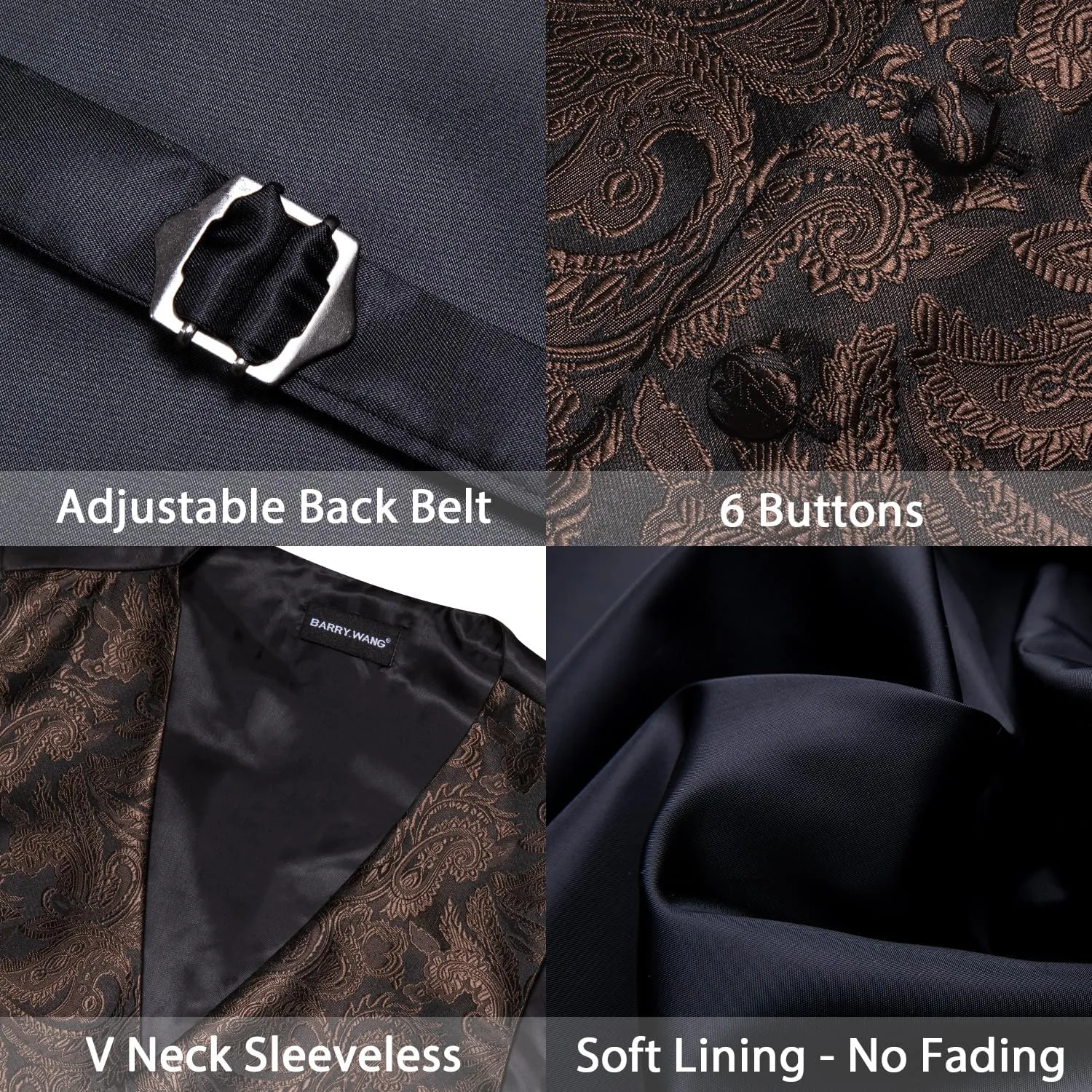 YOHOWA Mens Suit Vest Silk Tie Bowtie Set Paisley Jacquard Formal Waistcoat Clip Hanky Cufflinks Lapel Pin Wedding Party 8PCS