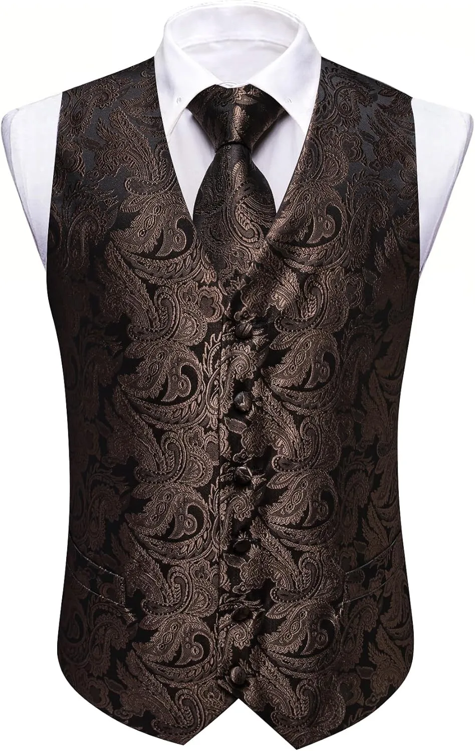 YOHOWA Mens Suit Vest Silk Tie Bowtie Set Paisley Jacquard Formal Waistcoat Clip Hanky Cufflinks Lapel Pin Wedding Party 8PCS