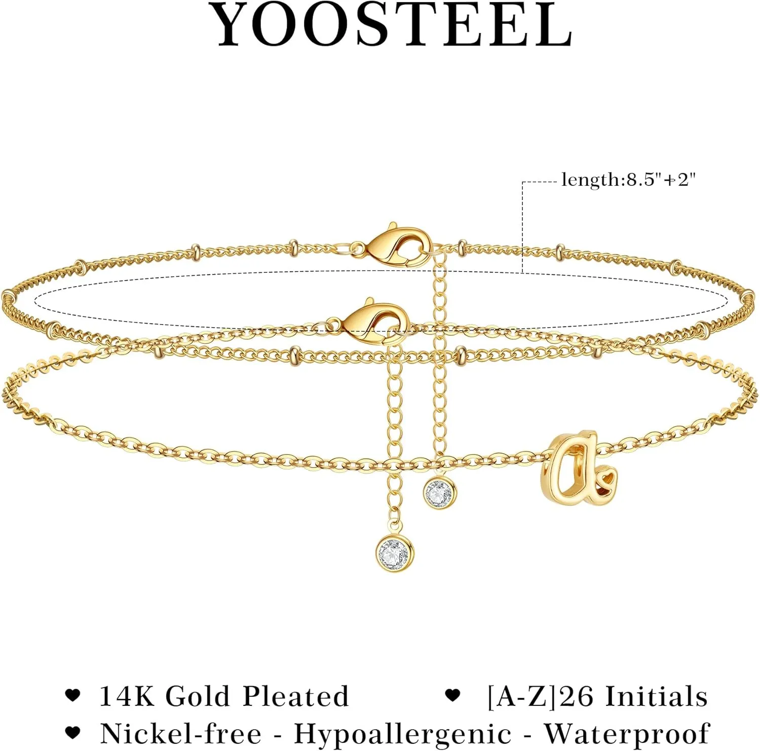 Yoosteel Gold Initial Ankle Bracelets for Women, 14K Gold Plated Dainty Layered Letter A-Z Anklets Set for Women Summer Beach Jewelry Gifts
