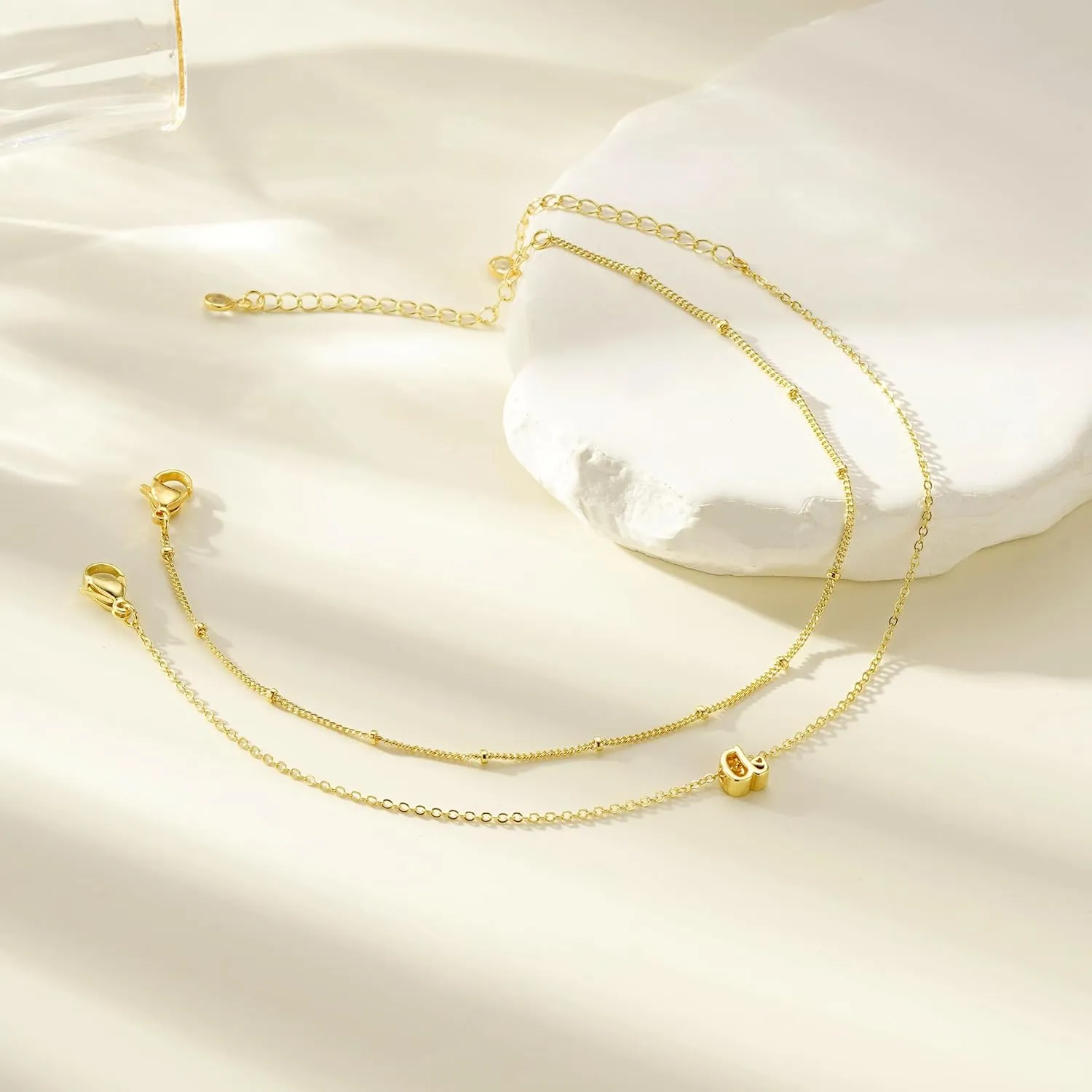 Yoosteel Gold Initial Ankle Bracelets for Women, 14K Gold Plated Dainty Layered Letter A-Z Anklets Set for Women Summer Beach Jewelry Gifts