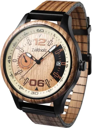Zeitholz Wooden Watch for Men - Frohnau Model, Handcrafted from 100% Natural Zebrawood with Quartz Movement - Lightweight Analog Wood Grain Watch for Him - Adjustable Band Fits Any Wrist