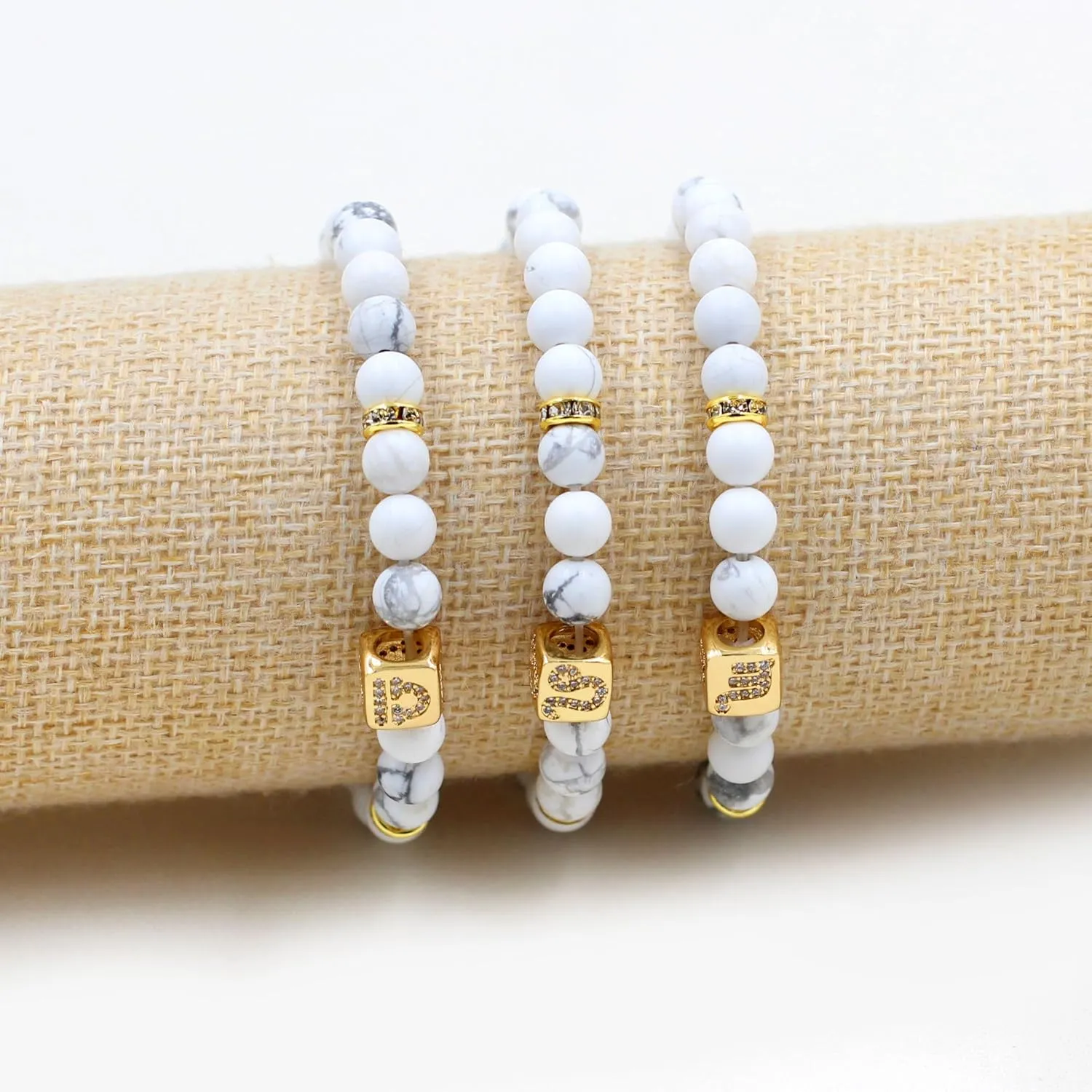 Zodiac Bracelet for Women, 6mm Natural White Turquoise Constellation Star Sign Horoscope Bracelet 12 Constellations Charm Bracelets Prayer Blessing Jewelry Unisex